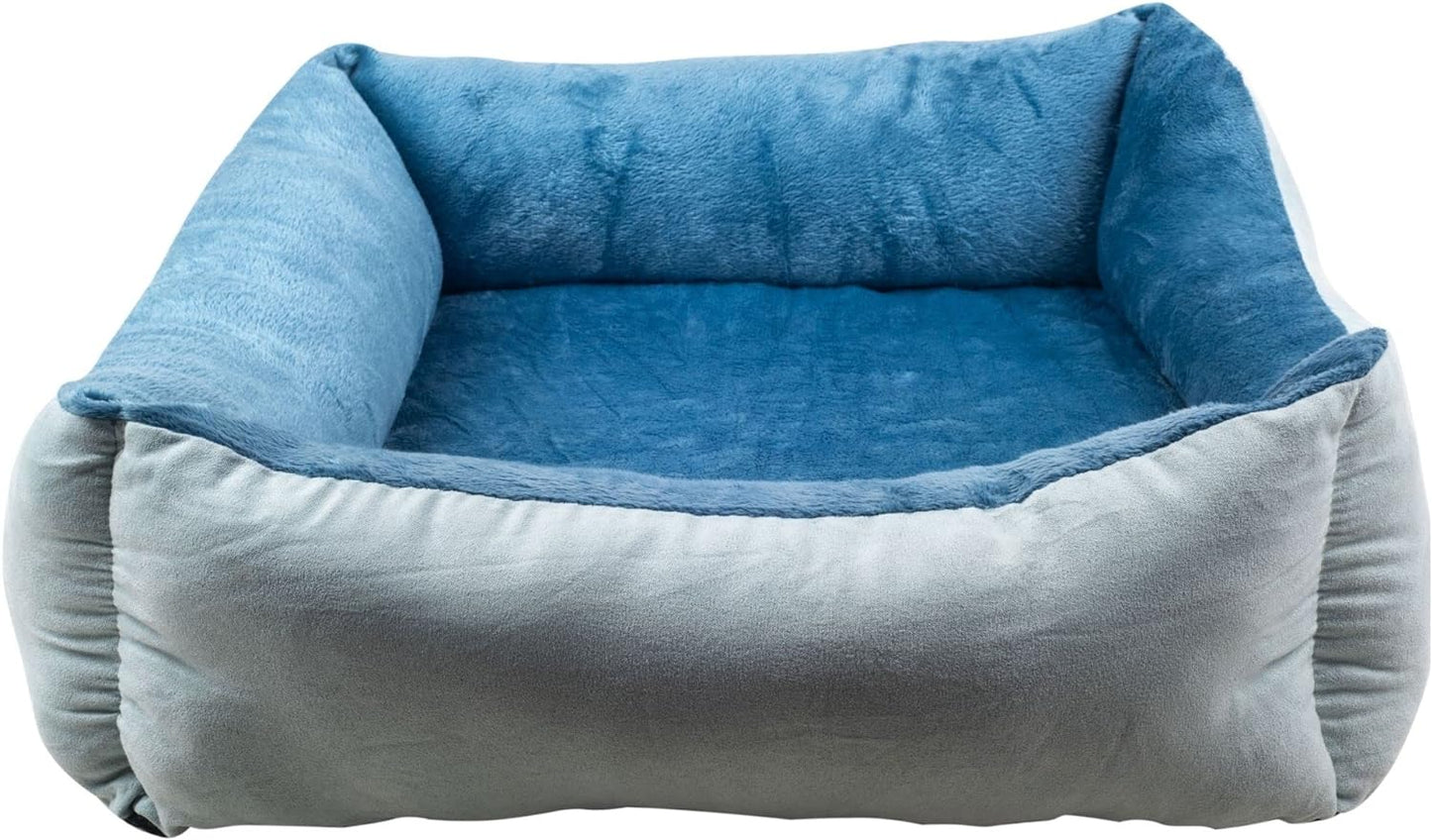 Orthopedic Rectangle Dog Bed – Medium 25” x 21” Bolster Pet Bed with Removable Insert, Blue