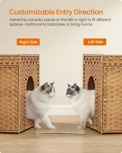 Boho Rattan Hidden Cat Litter Box Enclosure