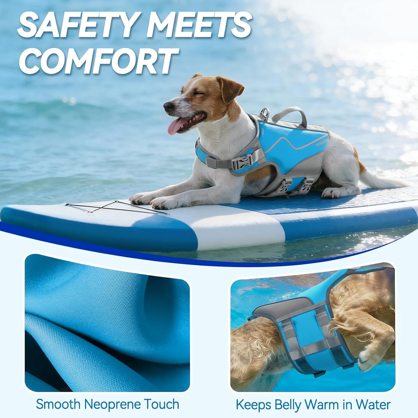 VIVAGLORY Neoprene Dog Life Jacket – XS Cyra Blue Swim Vest with Handle