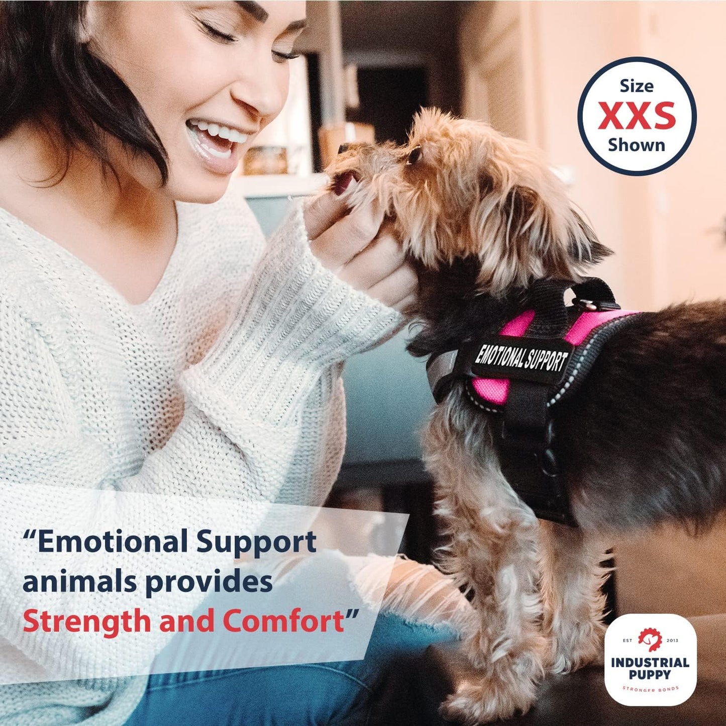 Emotional Support Dog Vest – XXS Pink Reflective Harness with Removable Patches