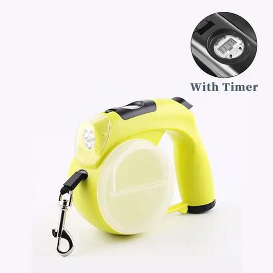 5-in-1 Retractable Dog Leash – LED Walking Lead with Poop Bag Holder