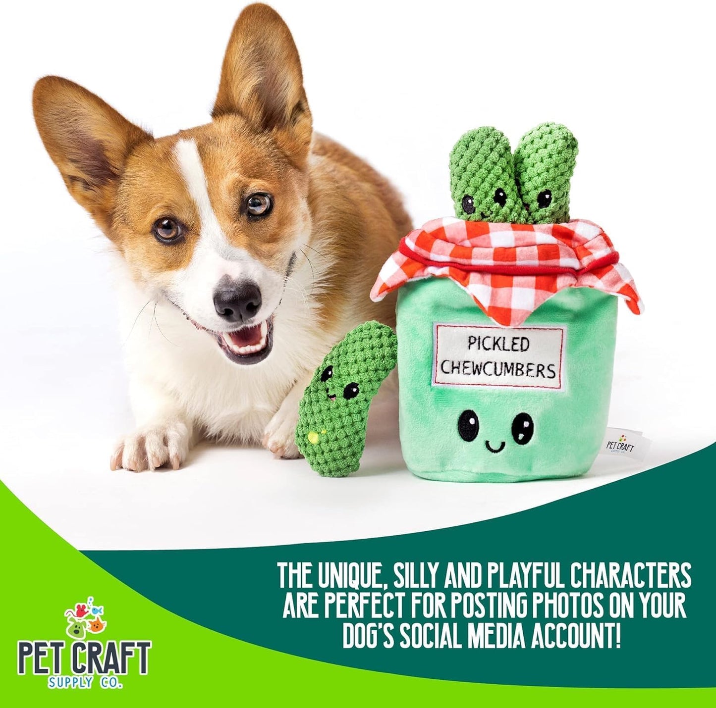 Pickled Chewcumbers Hide and Seek Dog Toy – Plush Squeaky Puzzle Toy for Small and Medium Dogs