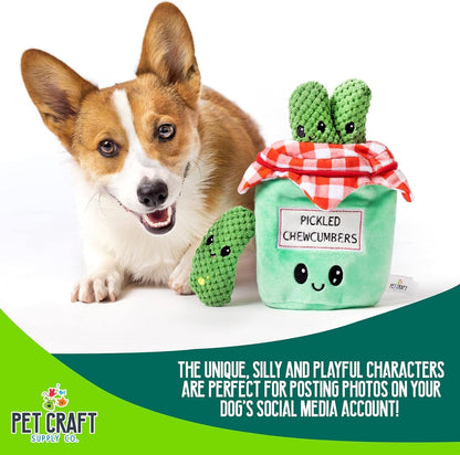 Pickled Chewcumbers Hide and Seek Dog Toy – Plush Squeaky Puzzle Toy for Small and Medium Dogs