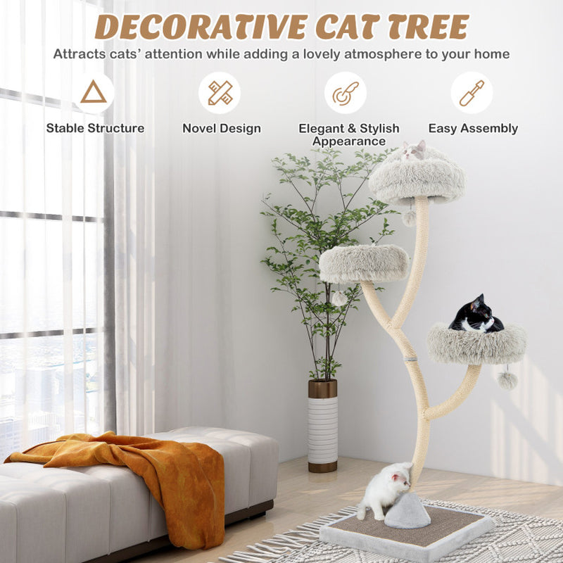 70” Metal Cat Tree Tower with Plush Perches