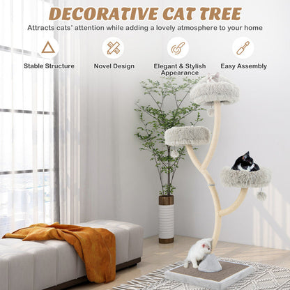 70” Metal Cat Tree Tower with Plush Perches