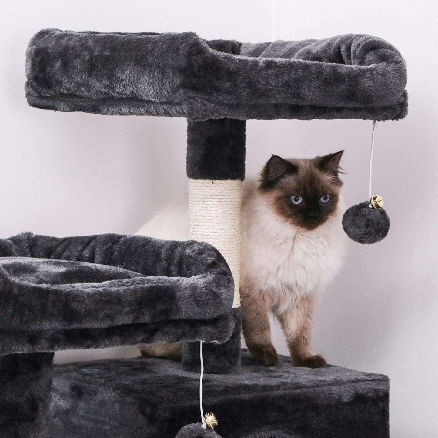 Cat Tree Condo Tower – 57” Gray Kitten Activity Center with Scratching Posts