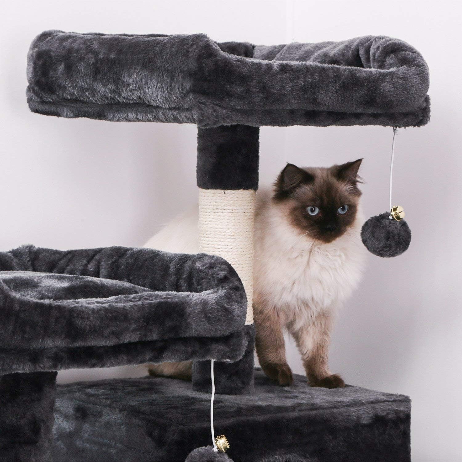 Cat Tree Condo Tower – 57” Gray Kitten Activity Center with Scratching Posts