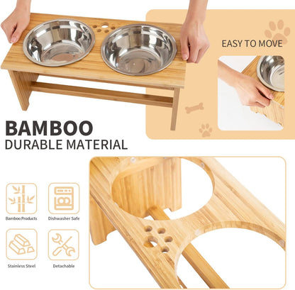 Bamboo Raised Pet Bowls – 4” Elevated Feeder for Cats & Small Dogs