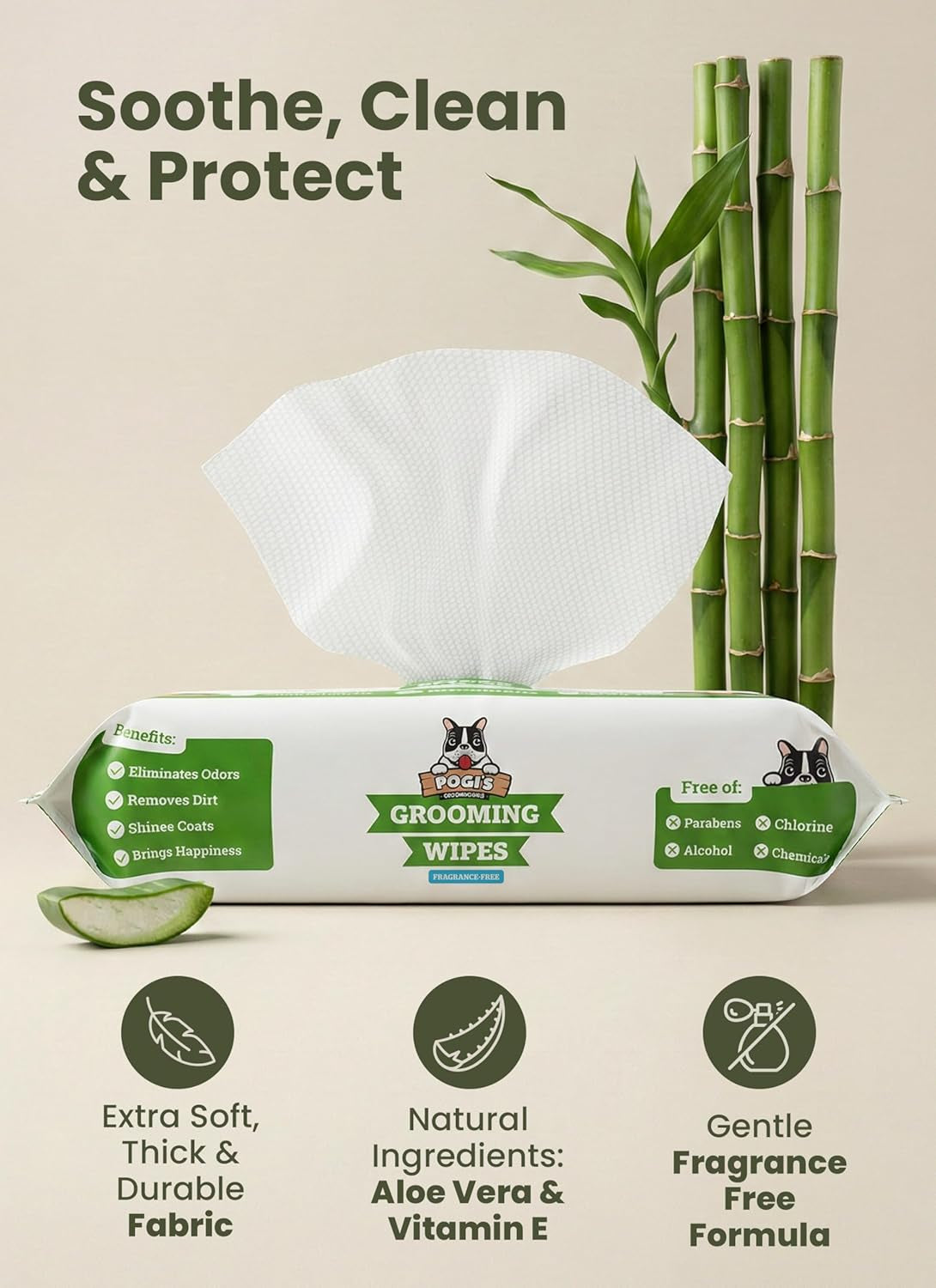 Pogi’s Fragrance-Free Dog Wipes – Hypoallergenic Pet Cleaning Wipes for Paws, Body, Face, and Butt, 400 Count