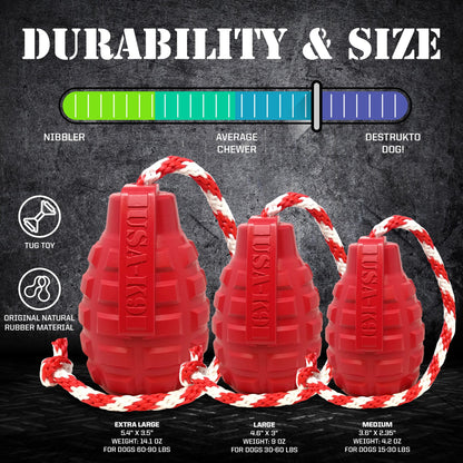SodaPup Grenade Dog Toy – Chew, Treat Dispenser & Tug Toy