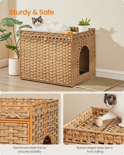 Boho Rattan Hidden Cat Litter Box Enclosure