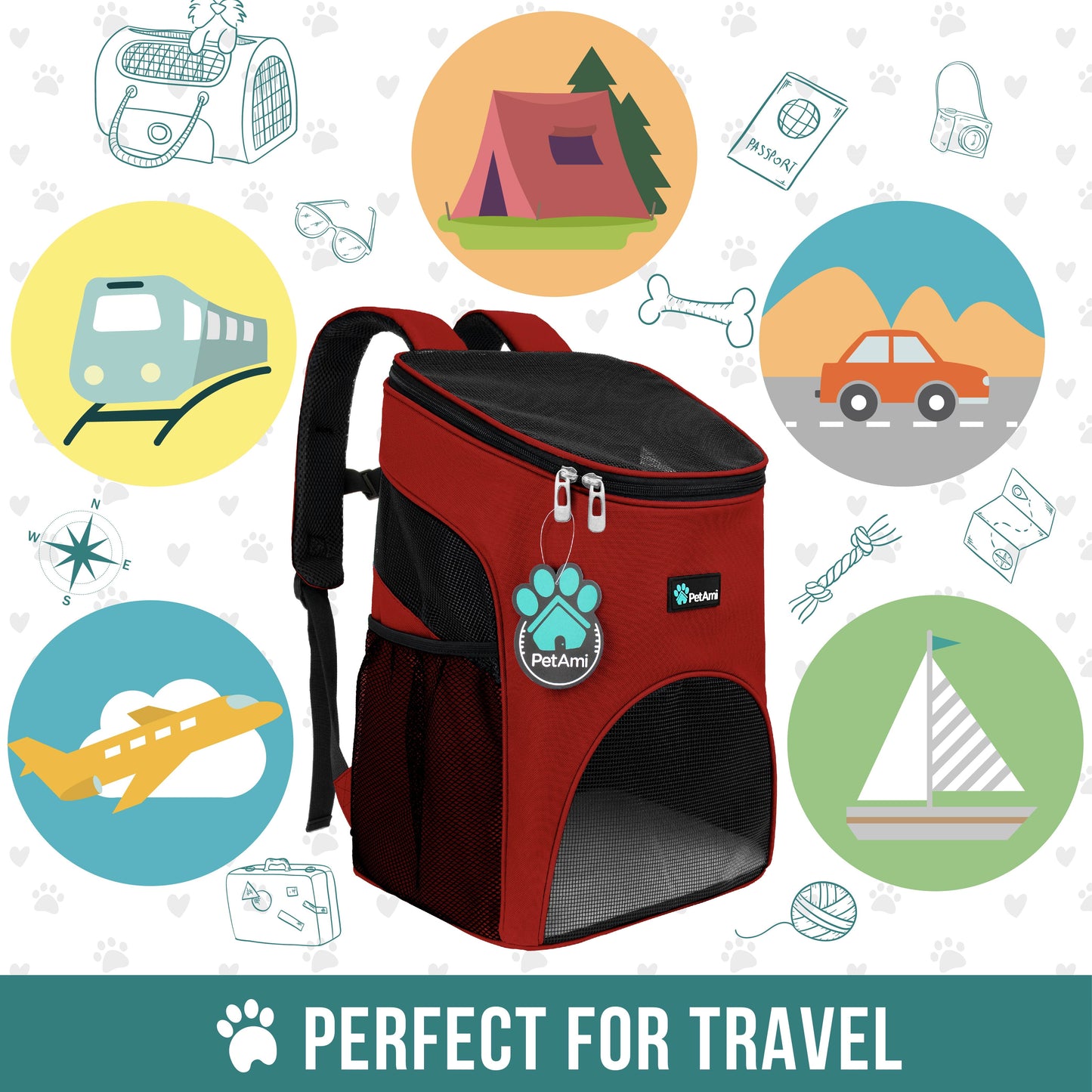Pet Backpack Carrier for Small Dogs & Cats – Red Airline-Friendly Travel Bag