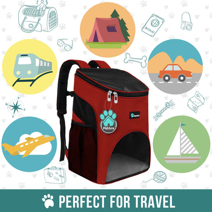 Pet Backpack Carrier for Small Dogs & Cats – Red Airline-Friendly Travel Bag