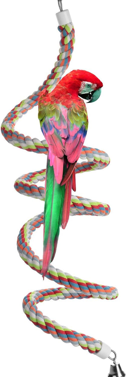 Bird Climbing Rope Perch Toy – 94.5” Bungee Parrot Rope with Bell