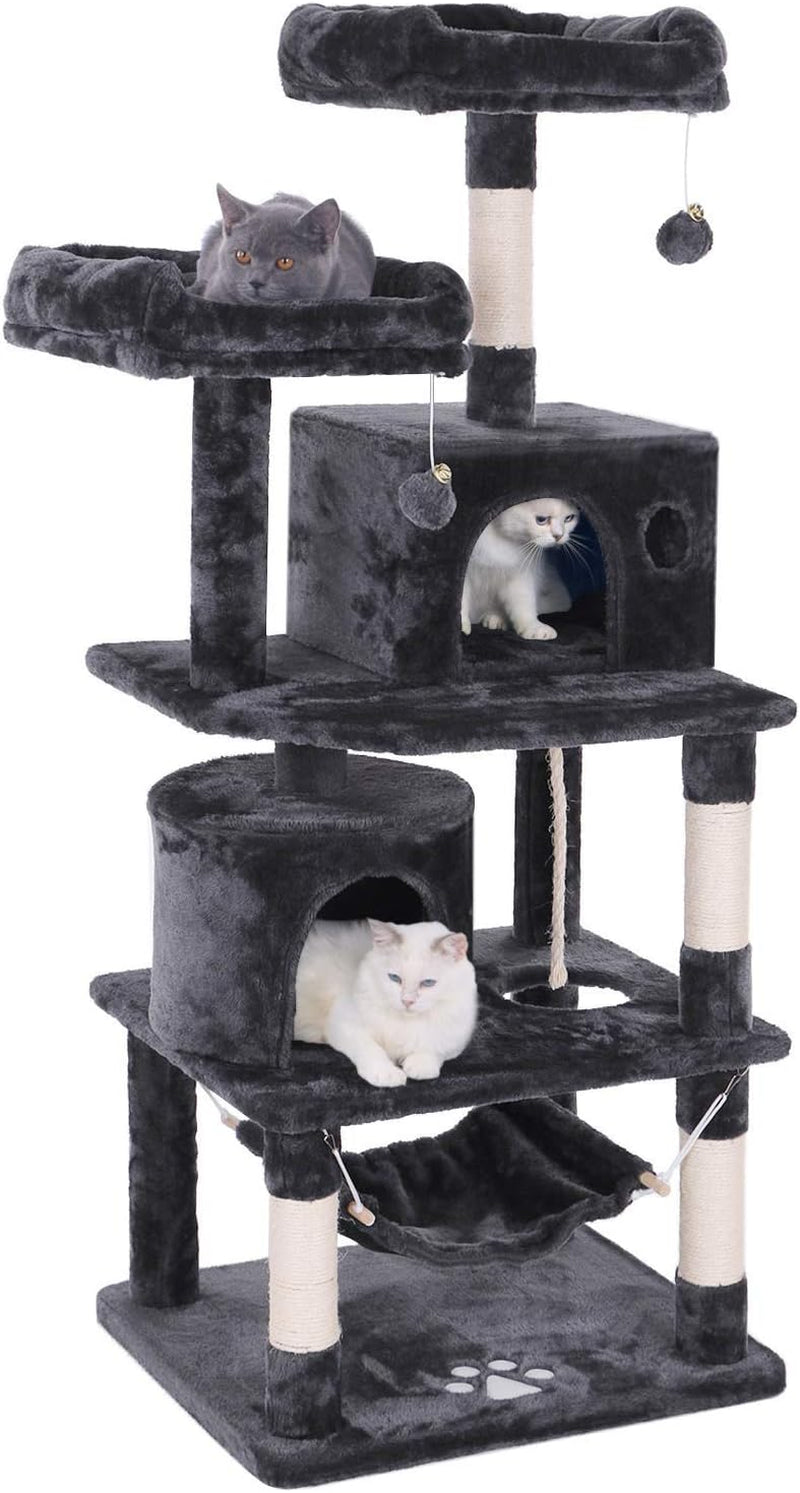 Cat Tree Condo Tower – 57” Gray Kitten Activity Center with Scratching Posts