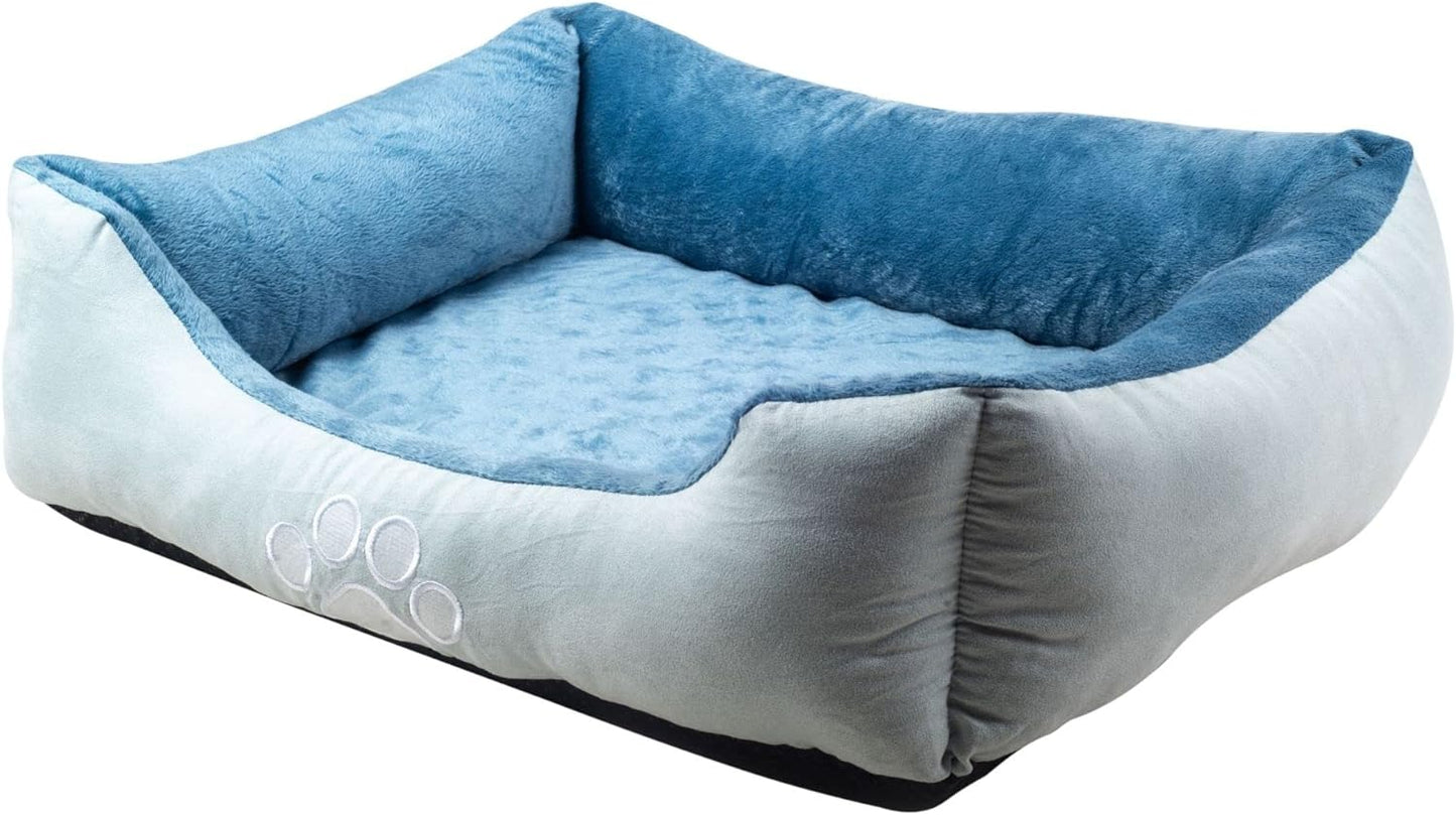 Orthopedic Rectangle Dog Bed – Medium 25” x 21” Bolster Pet Bed with Removable Insert, Blue