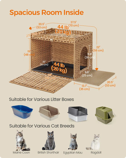 Boho Rattan Hidden Cat Litter Box Enclosure