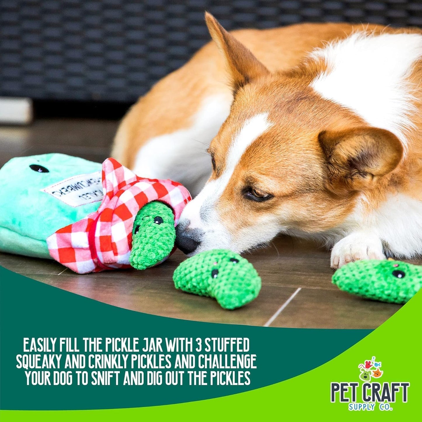 Pickled Chewcumbers Hide and Seek Dog Toy – Plush Squeaky Puzzle Toy for Small and Medium Dogs
