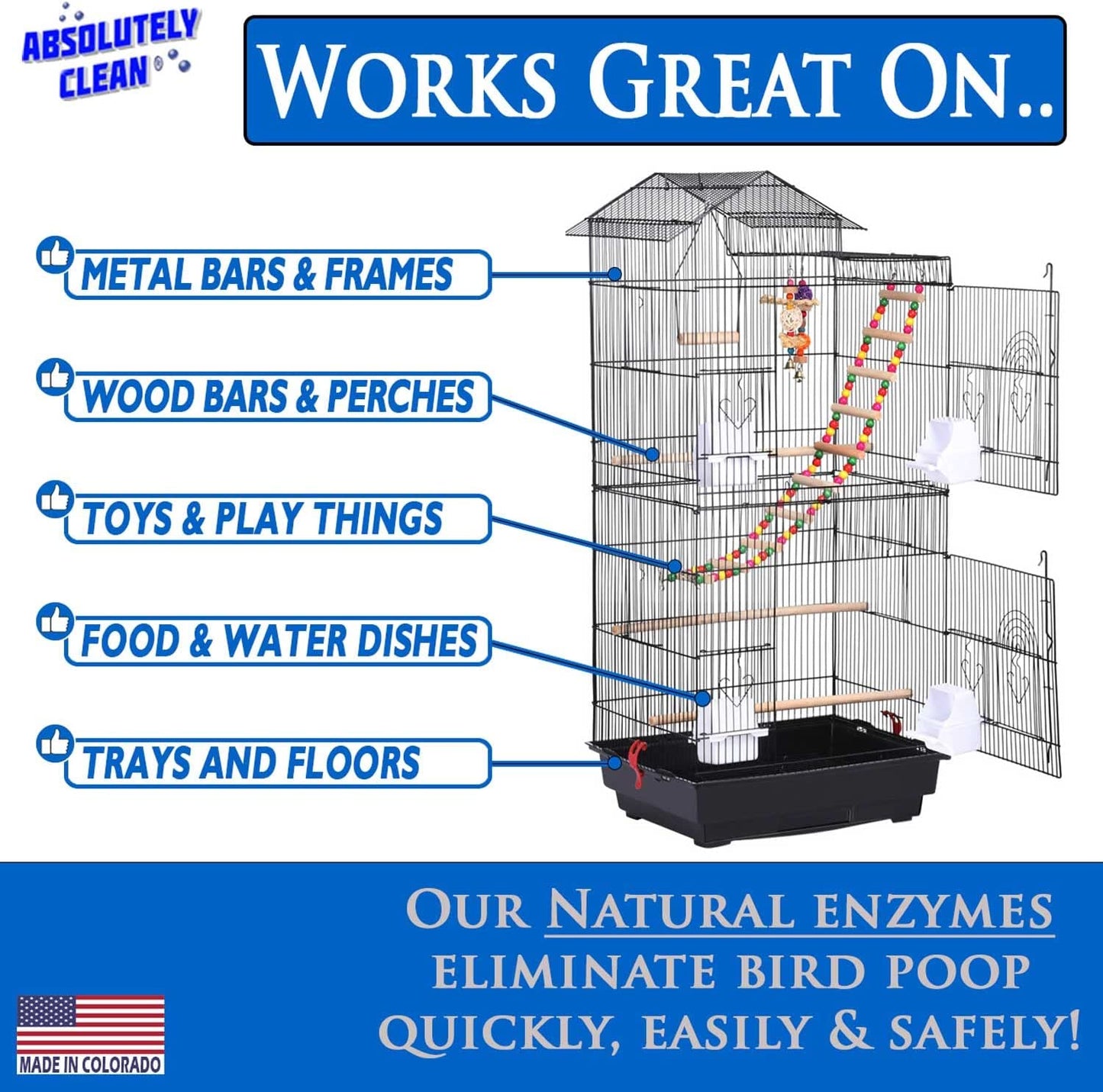 Bird Cage Cleaner & Deodorizer – Fragrance-Free Enzyme Spray, 128 oz Gallon
