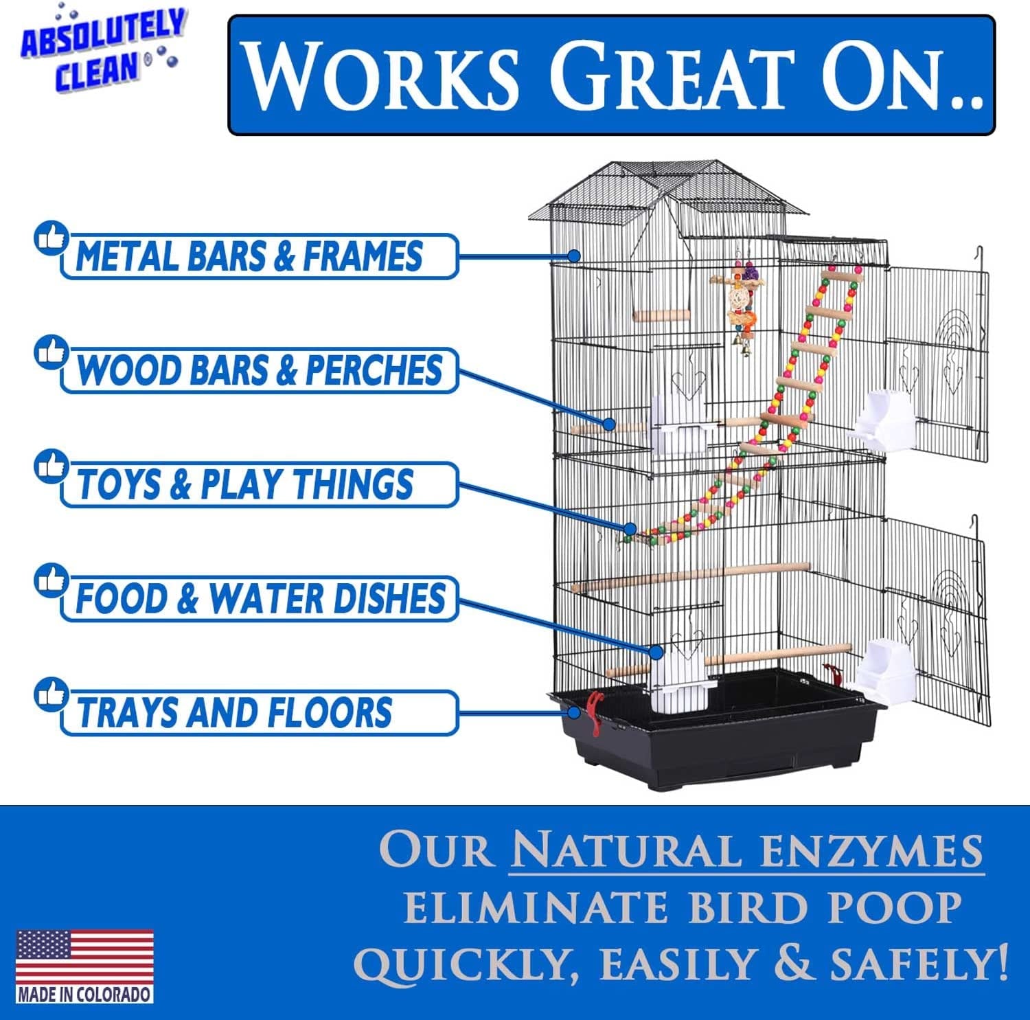 Bird Cage Cleaner & Deodorizer – Fragrance-Free Enzyme Spray, 128 oz Gallon