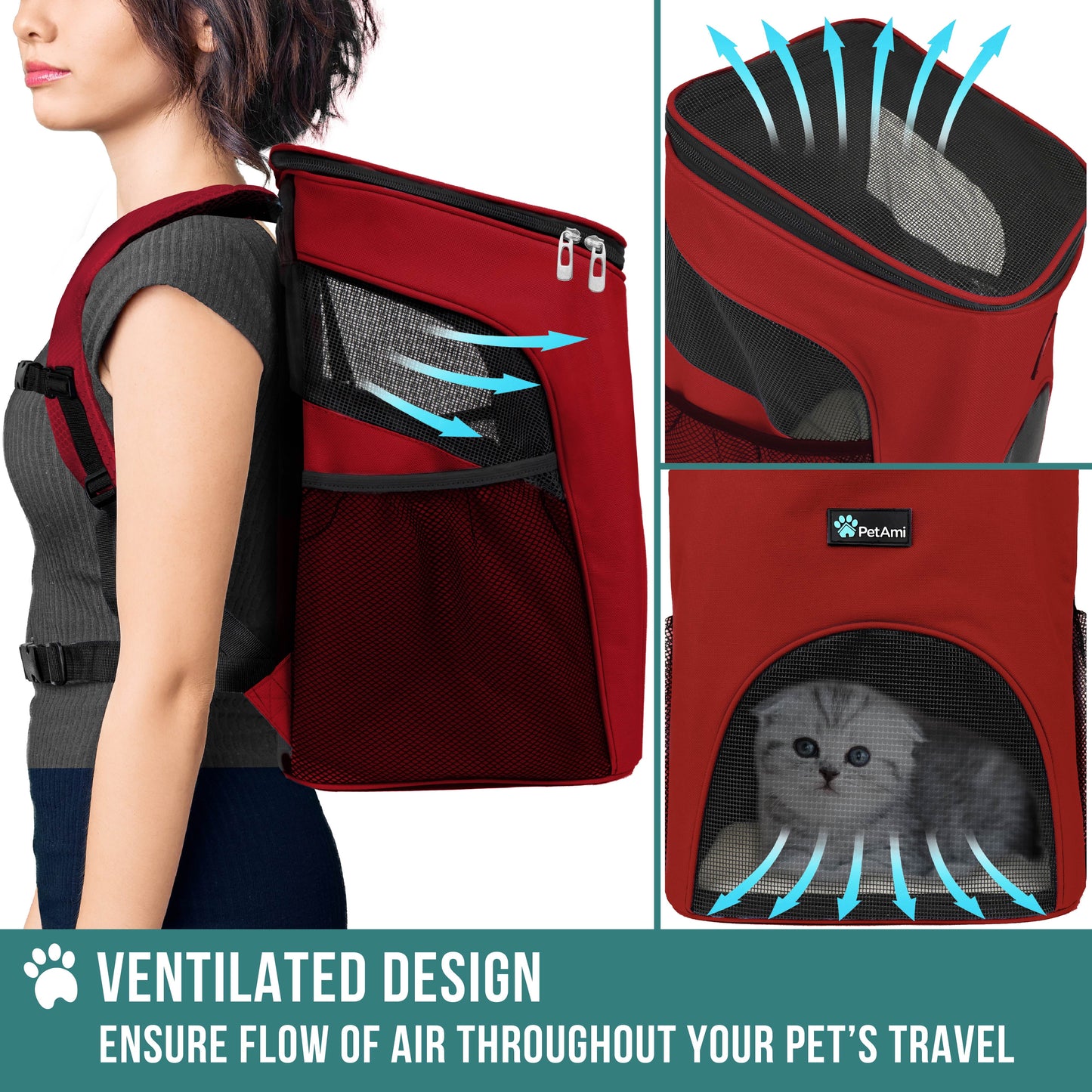 Pet Backpack Carrier for Small Dogs & Cats – Red Airline-Friendly Travel Bag