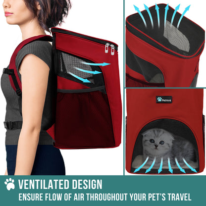 Pet Backpack Carrier for Small Dogs & Cats – Red Airline-Friendly Travel Bag