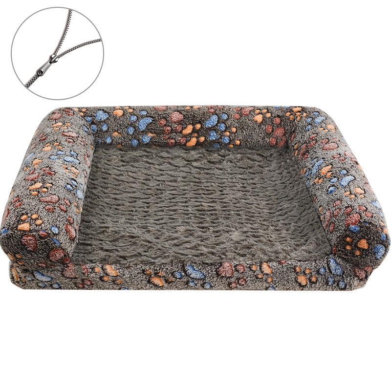 Cartoon Paw Print Pet Sofa Bed – Removable & Washable Dog and Cat Bed