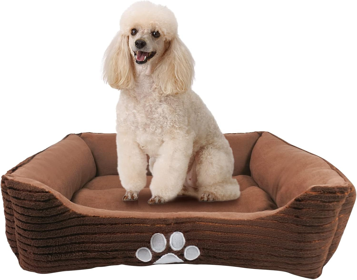 Reversible Rectangle Pet Bed – 25” x 21” Coffee Dog and Cat Bed with Paw Print