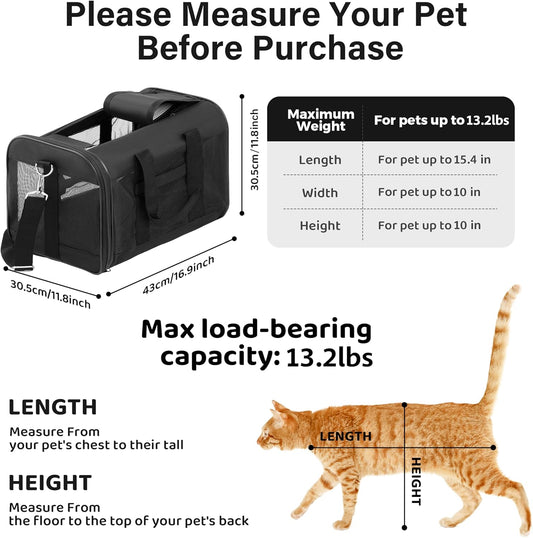 Soft-Sided Pet Travel Carrier – Airline-Approved Portable Carrier for Cats and Small Dogs, Medium