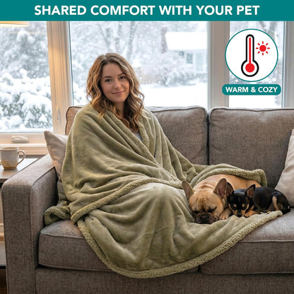 Waterproof Dog Blanket for Couch – Large 60” x 40” Reversible Sherpa Fleece Pet Throw, Taupe