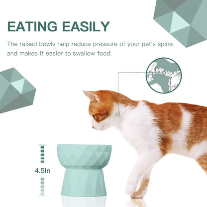 Ceramic Raised Cat Bowl Set – Anti-Vomiting Food & Water Bowls in Green