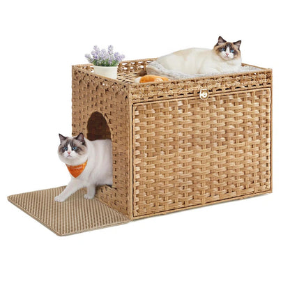Boho Rattan Hidden Cat Litter Box Enclosure