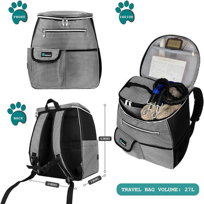 Pet Travel Backpack – Airline-Approved Pet Travel Bag with Food Containers and Collapsible Bowls, Stripe Black