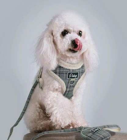 Plaid Dog Harness & Leash Set – Soft Walking Vest with Matching Pouch