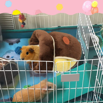Guinea Pig Cuddle Cave Bed – Warm Fleece Small Animal Hideout House, Brown