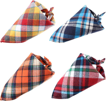 12-Pack Plaid Dog Bandanas – Adjustable Triangle Scarves for Small & Medium Pets