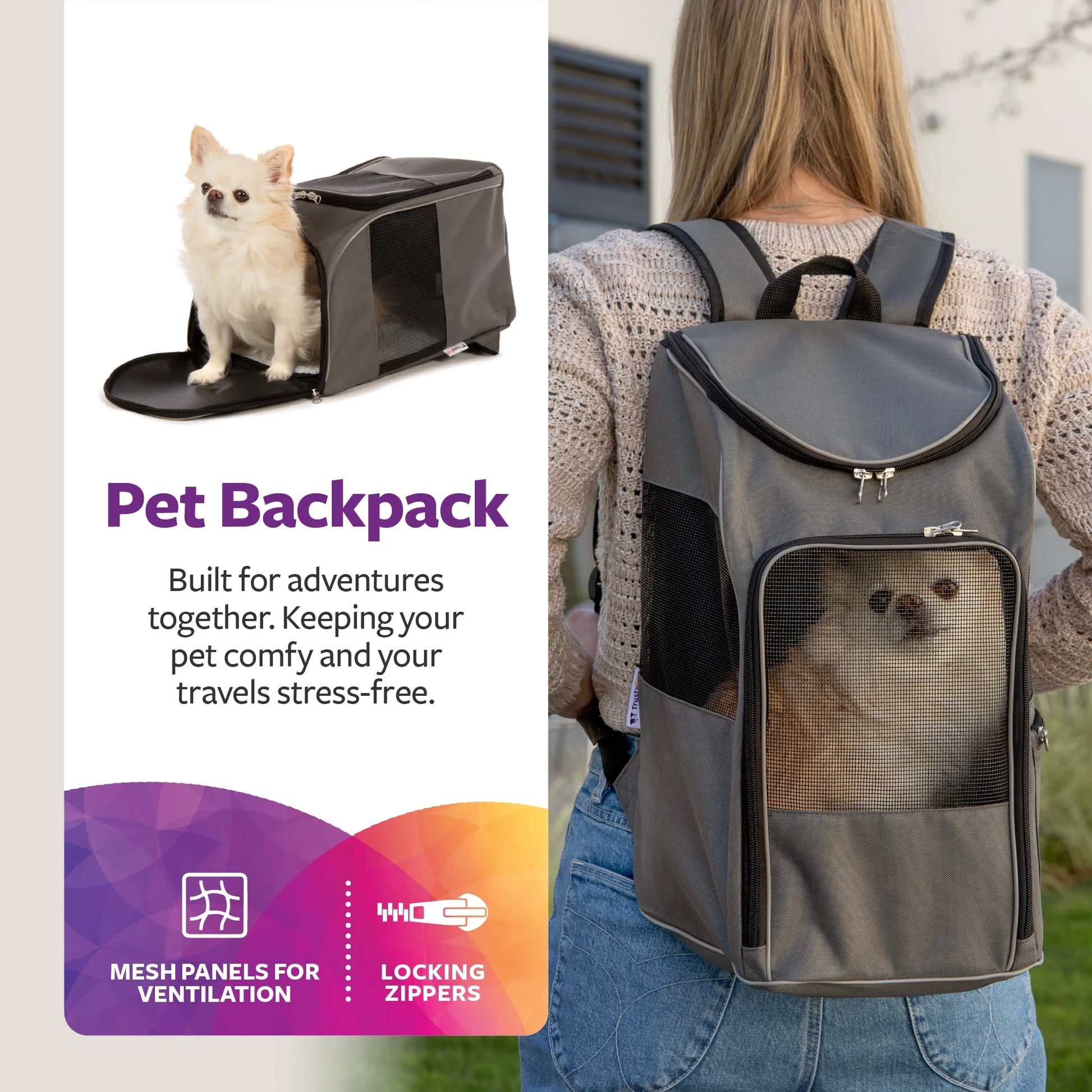 2-in-1 Pet Travel Backpack – Grey