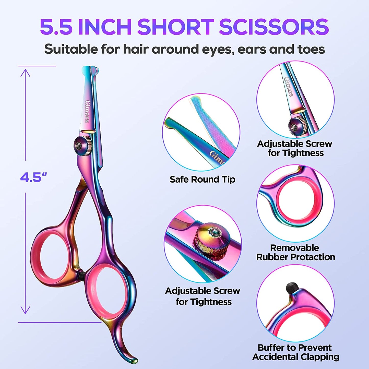 Gimars 6-in-1 Dog Grooming Scissors Set – 4CR Stainless Steel Round Tip Pet Grooming Shears for Dogs and Cats