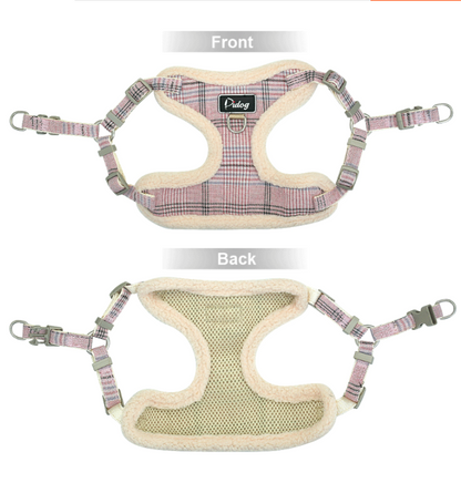 Plaid Dog Harness & Leash Set – Soft Walking Vest with Matching Pouch