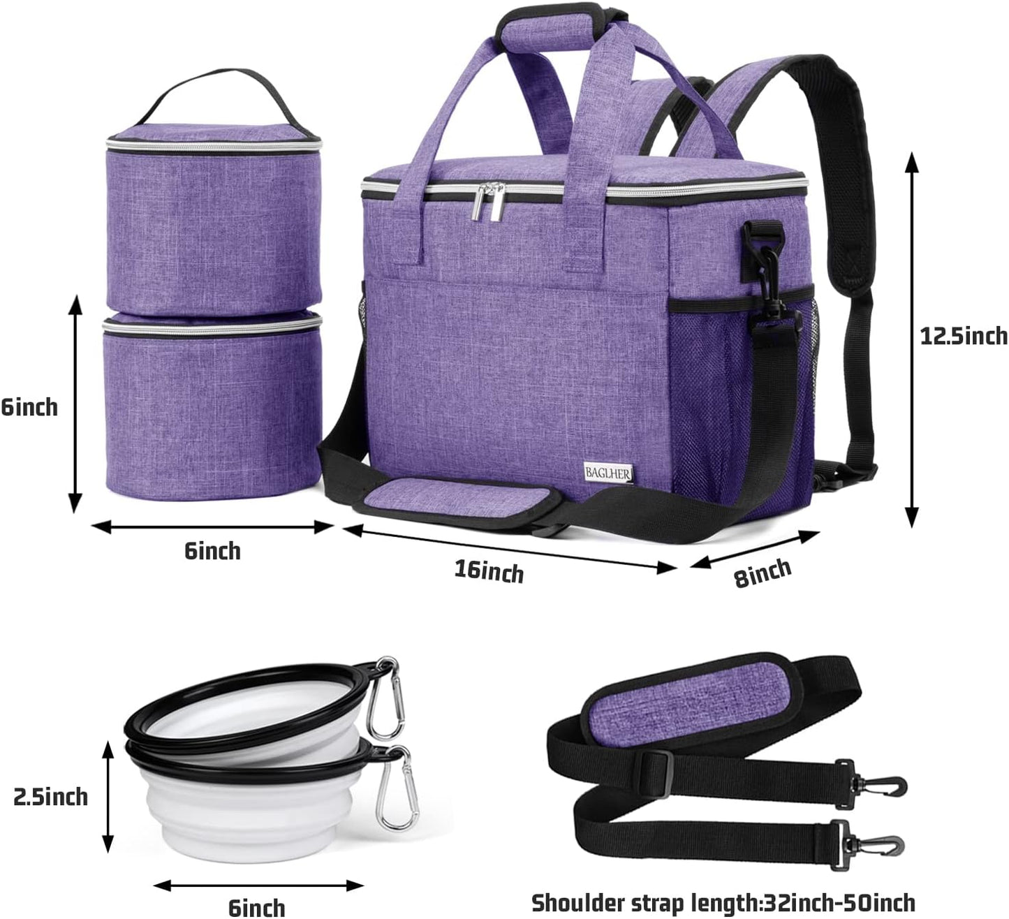 Pet Travel Backpack Bag Set – 5-Piece Pet Travel Organizer with Food Containers, Bowls & Shoulder Strap