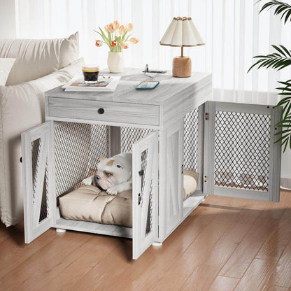 Dog Crate End Table with Drawer & USB