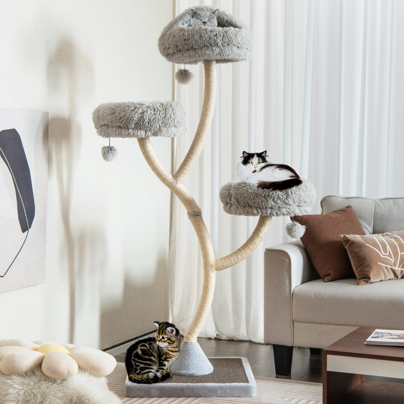 70” Metal Cat Tree Tower with Plush Perches
