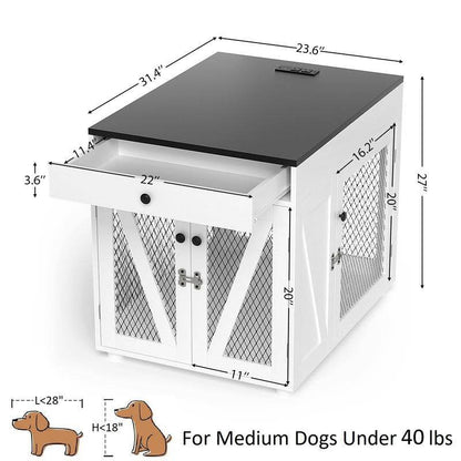 Dog Crate End Table with Drawer & USB