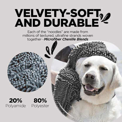 Super Shammy Dog Towel – Gray Microfiber Chenille Drying Towel with Hand Pockets, 31” x 14”