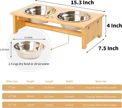Bamboo Raised Pet Bowls – 4” Elevated Feeder for Cats & Small Dogs