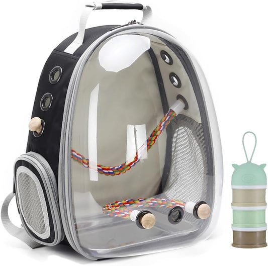 Bird Travel Carrier Backpack – Clear Space Capsule Bird Cage for Parakeets, Cockatiels & Small Parrots