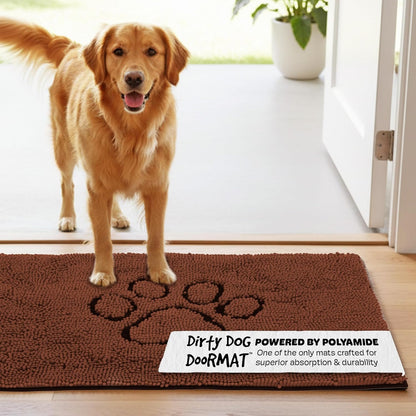 Dog Gone Smart Dirty Dog Doormat - Fast Drying Rug with Super Gripper Backing for Clean Floors - Super Absorbent and Machine Washable Mat for Muddy Paws - Brown