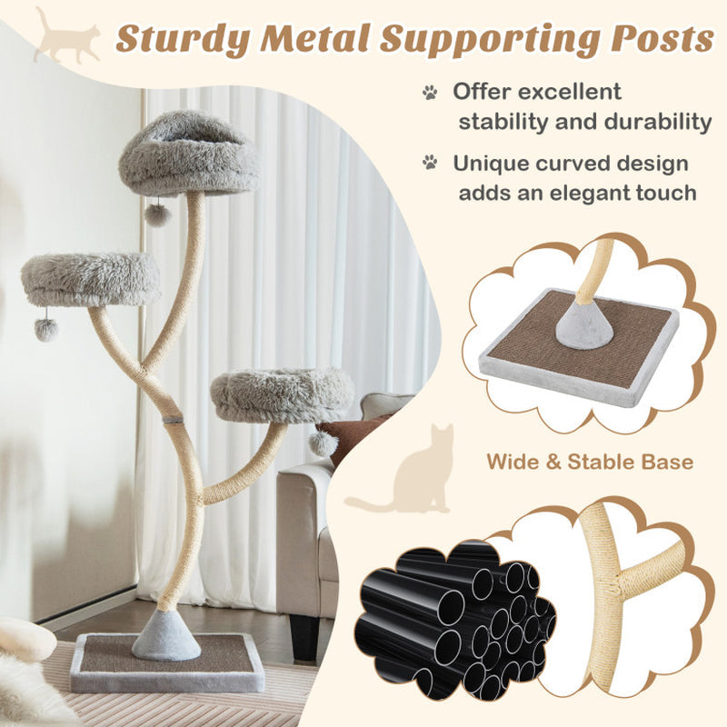 70” Metal Cat Tree Tower with Plush Perches