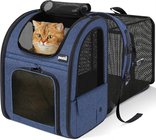 Expandable Cat Backpack Carrier – Blue Travel Backpack for Cats & Small Dogs up to 11 lbs