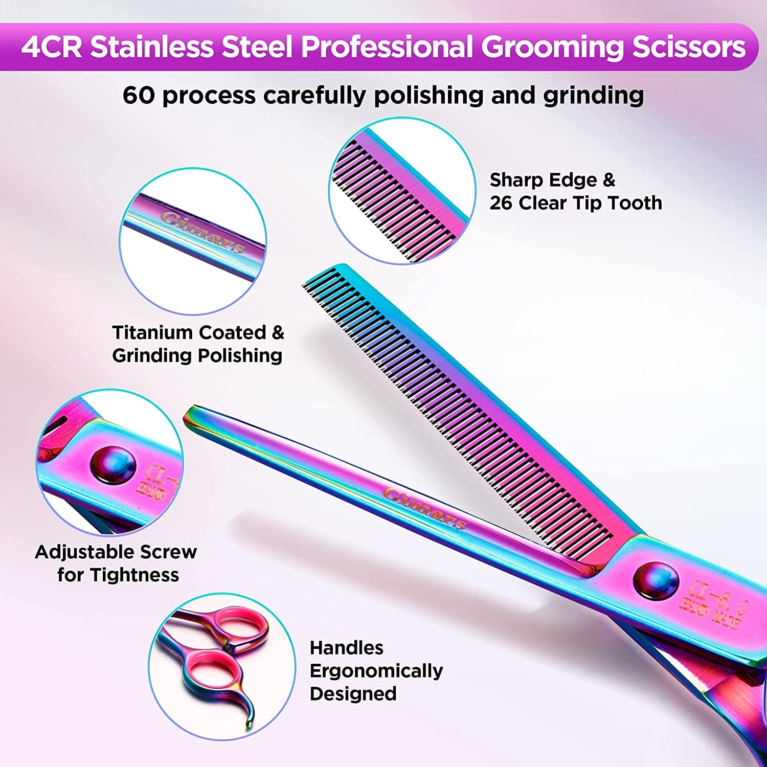 Gimars 6-in-1 Dog Grooming Scissors Set – 4CR Stainless Steel Round Tip Pet Grooming Shears for Dogs and Cats